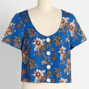 Modcloth Floral Linen Breeze On My Mind Cropped Button Down 1X
